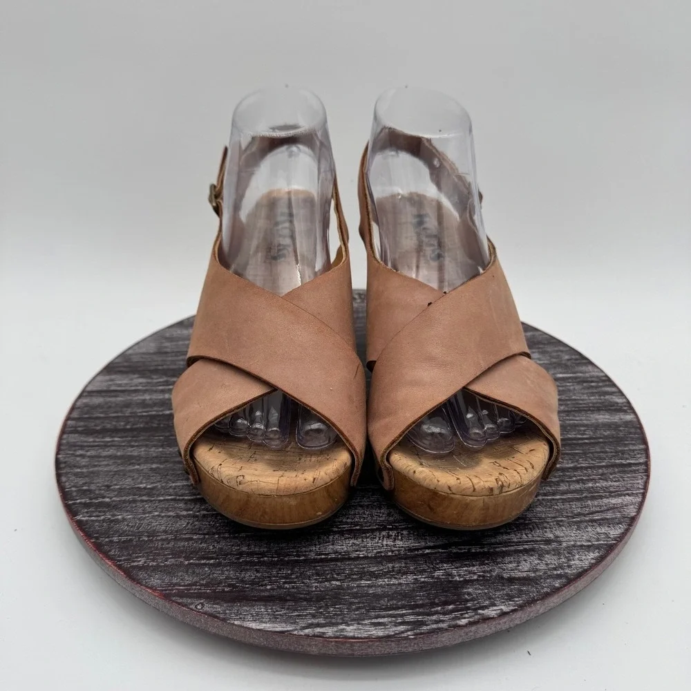 Korks by Kork Ease Sandals Women 9.5 Leather Wedge Slingback Comfort Shoes‎ Tan